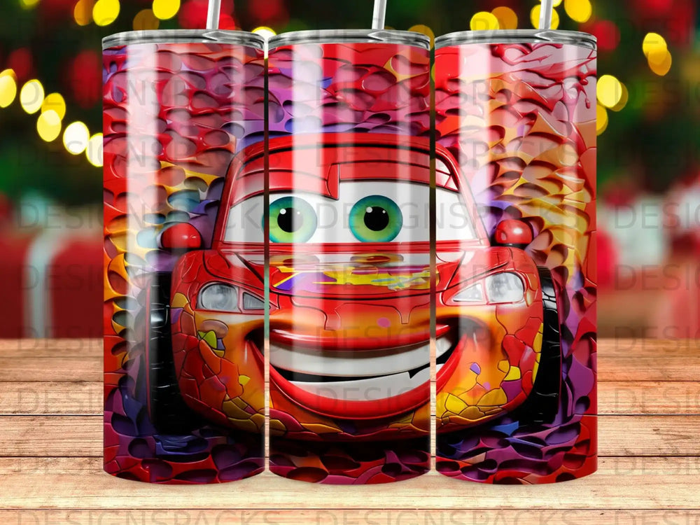 Lightning McQueen character from Cars with colorful, textured background.