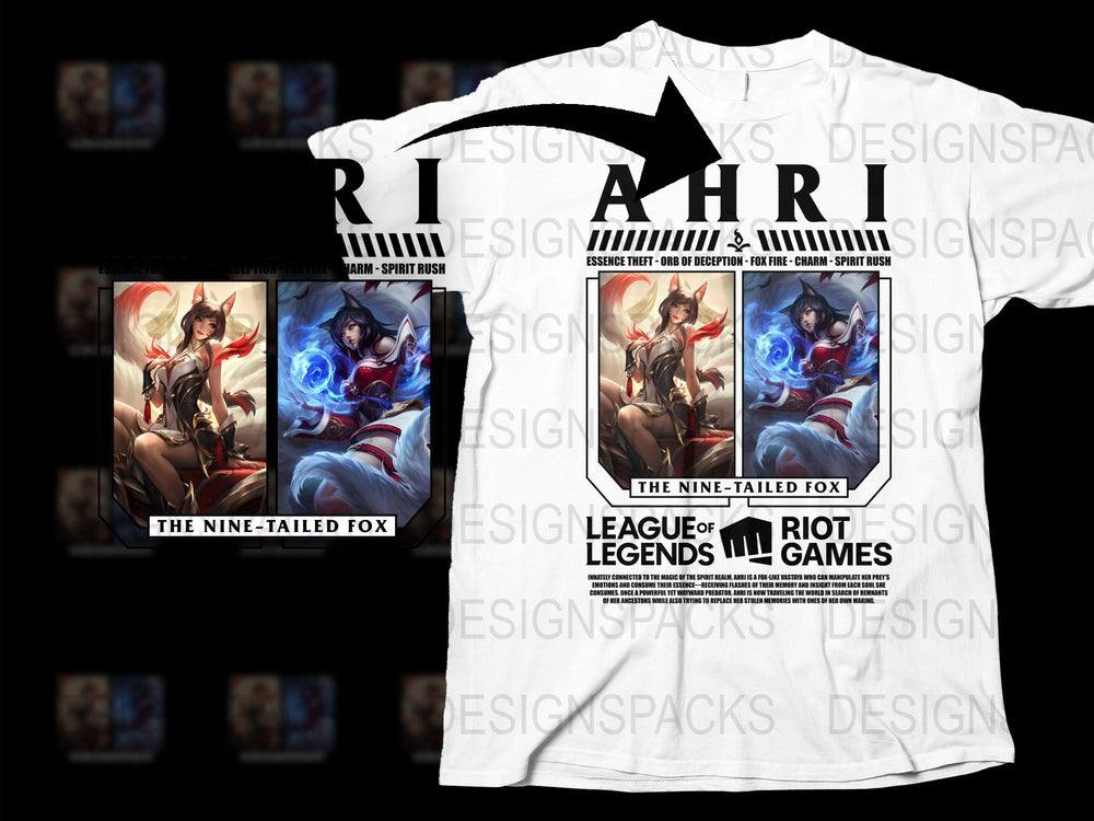 League of Legends Ahri T-Shirt, Nine-Tailed Fox Graphic Tee, Riot Games Merchandise, Gaming Apparel