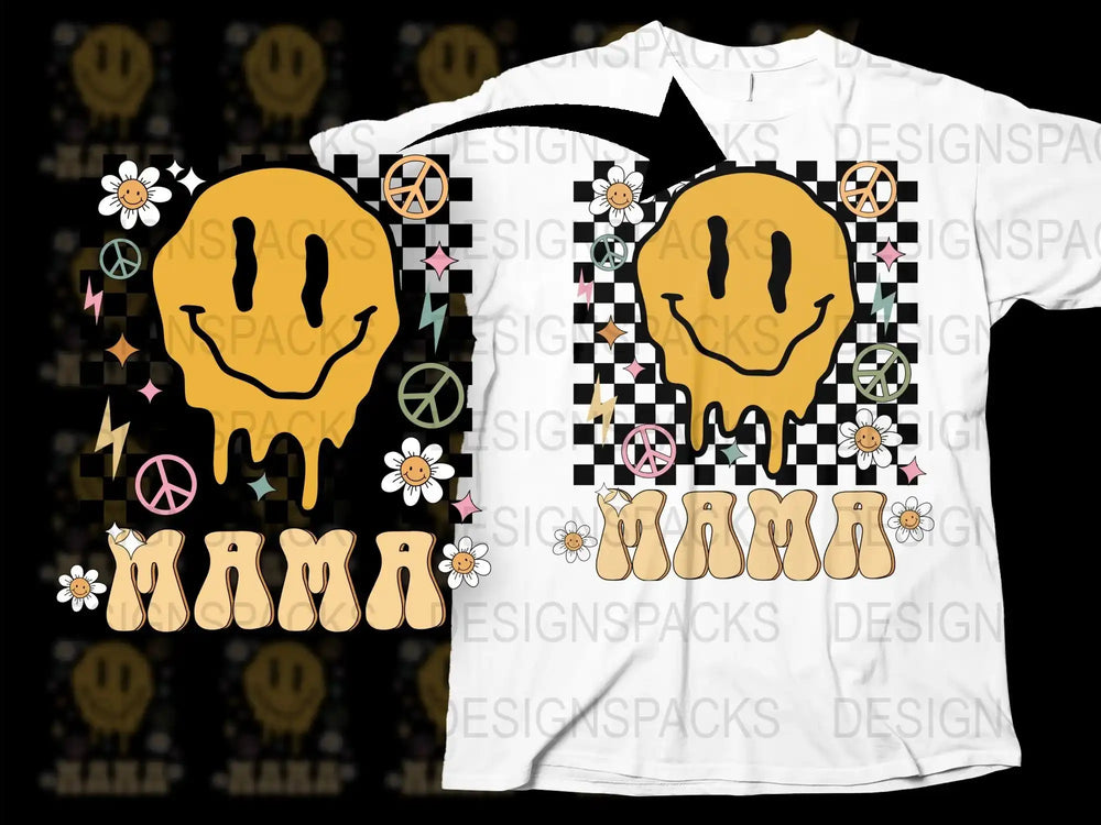 Mama Mimi T-Shirt, Smiley Face Floral Peace Symbol, 60s Hippie Retro Design, Mothers Day Gift Idea, Unique Graphic Tee