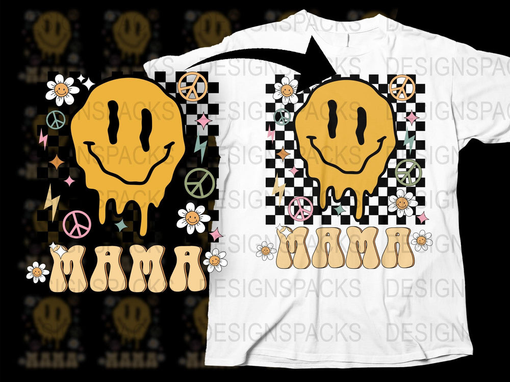 Mama Mimi T-Shirt, Smiley Face Floral Peace Symbol, 60s Hippie Retro Design, Mothers Day Gift Idea, Unique Graphic Tee