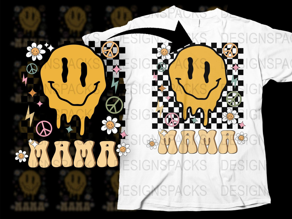 Mama Mimi T-Shirt, Smiley Face Floral Peace Symbol, 60s Hippie Retro Design, Mothers Day Gift Idea, Unique Graphic Tee
