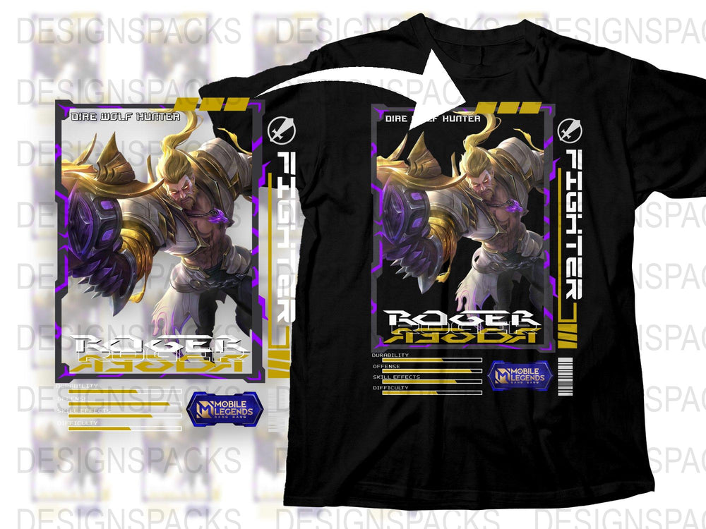 Mobile Legends Roger Cyborg Werewolf Graphic T-Shirt, Gaming Apparel, Unisex Black Tee