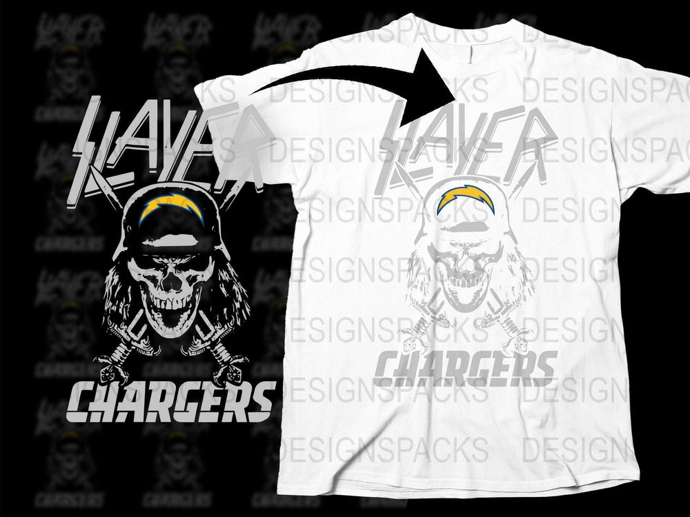 Chargers Inspired Skull Graphic T-Shirt, Bold Black and White Sports Fan Apparel