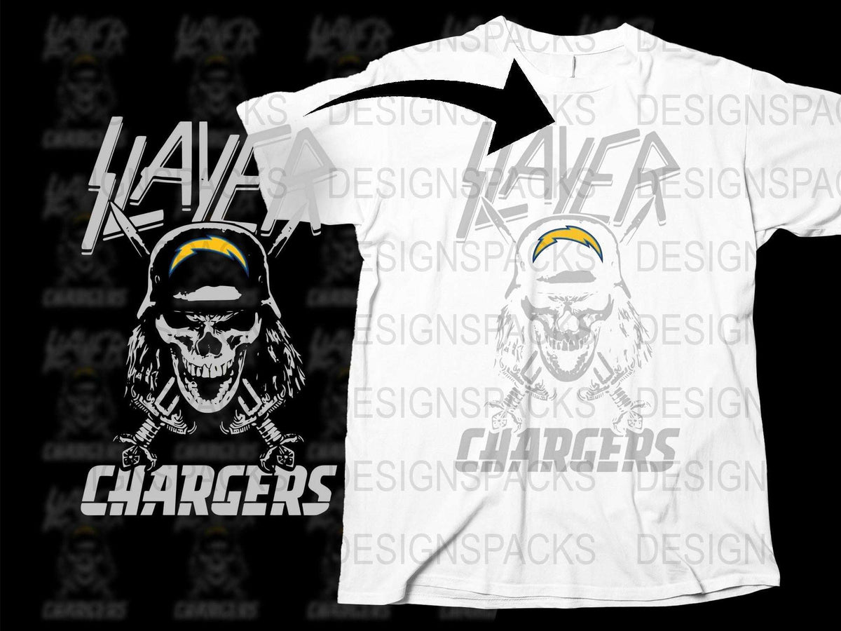 Chargers Inspired Skull Graphic T-Shirt, Bold Black and White Sports Fan Apparel