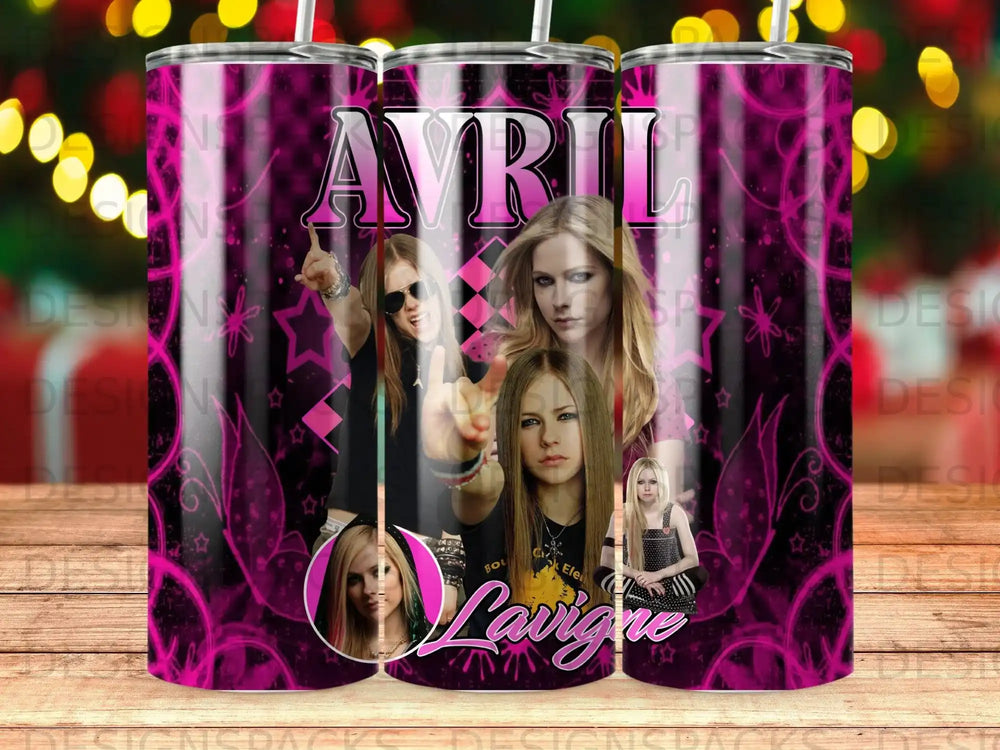 Avril Lavigne collage with glittery pink border and stars.