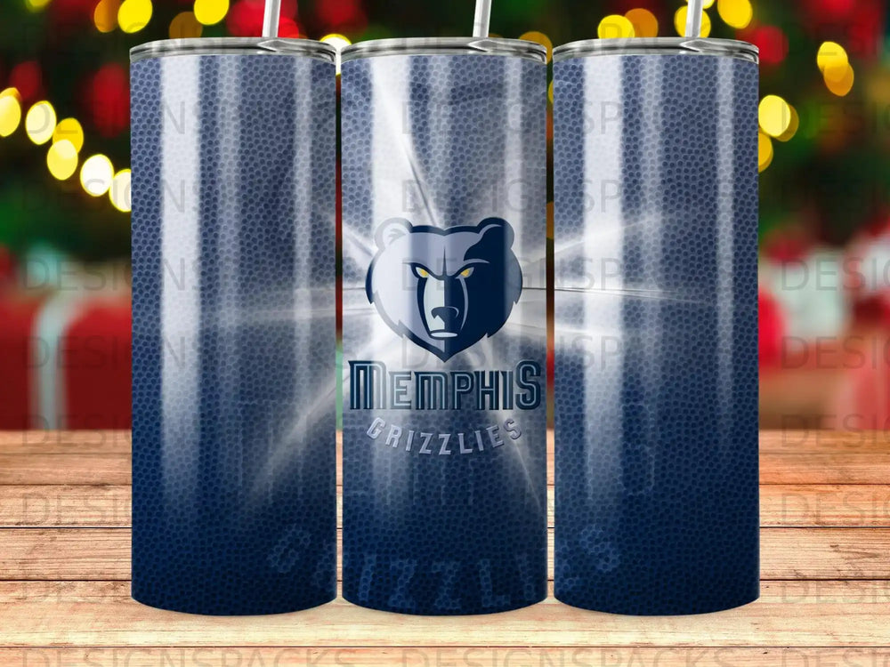 Memphis Grizzlies logo and team name on a dark blue tumbler.