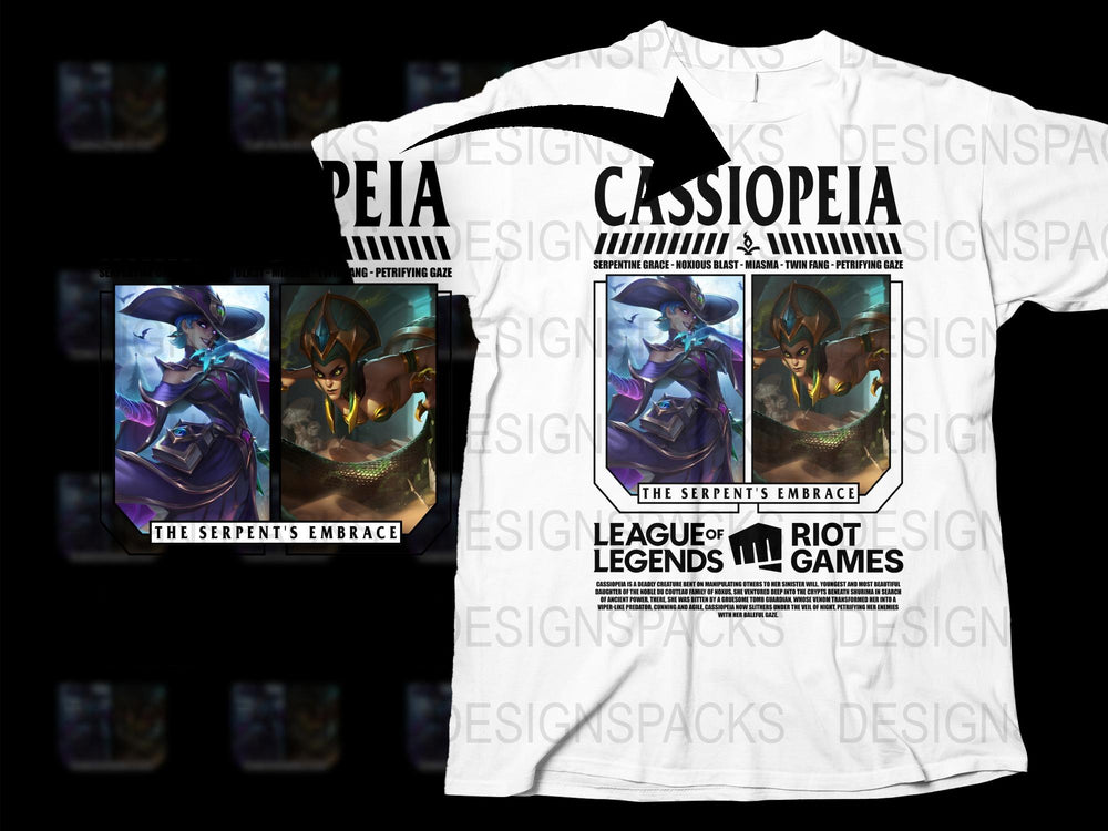 League of Legends Cassiopeia T-Shirt, Serpent's Embrace Graphic Tee, Gaming Apparel, Riot Games Merchandise