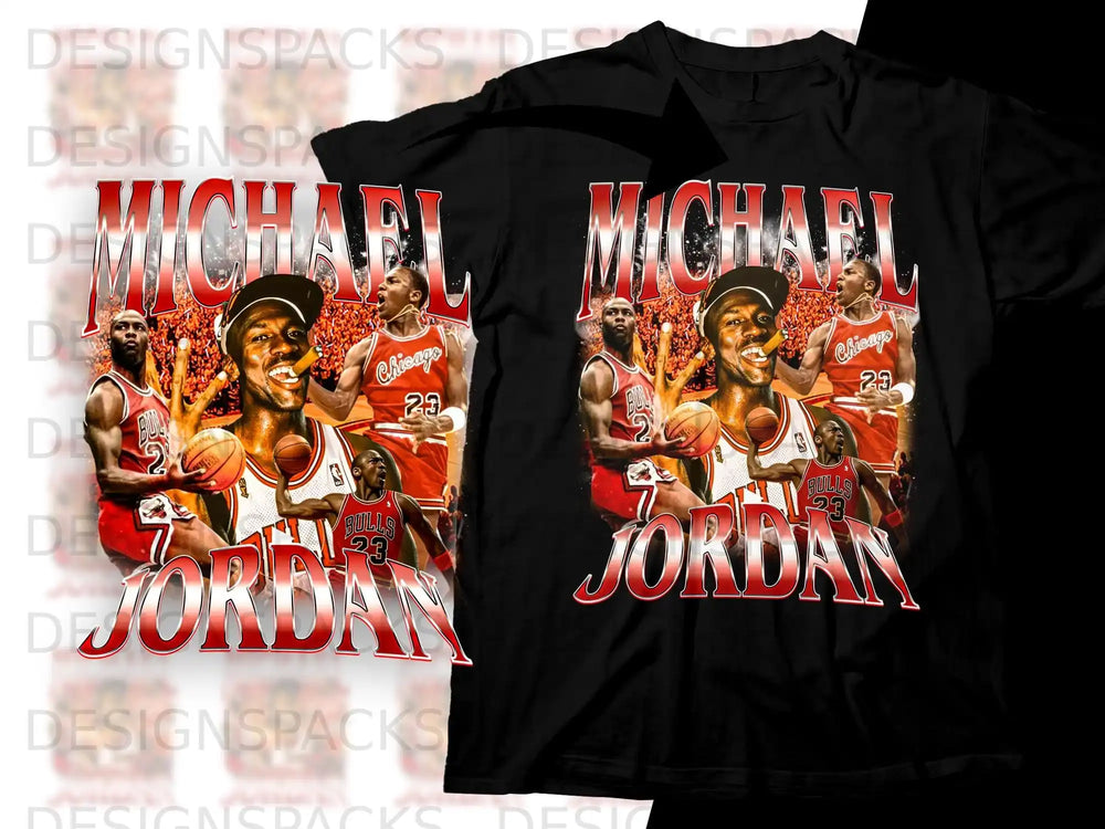 Michael Jordan Chicago Bulls vintage t-shirt graphic with basketball player images.