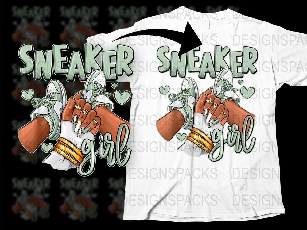 Sneaker Girl T-Shirt, Urban Style Female Sneaker Lover Tee, Heart Pattern Graphic Shirt, Casual Streetwear, Trendy Fashion Top for Women