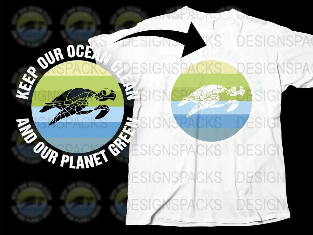 Keep Our Ocean Clean Turtle Graphic T-Shirt, Eco-Friendly Planet Green Tee, Environmental Conservation Apparel