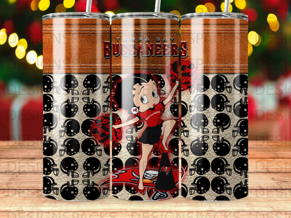 Betty Boop in Buccaneers uniform with football helmet pattern.