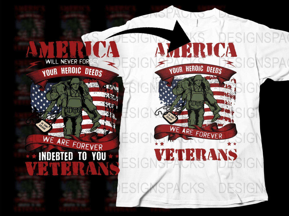 Patriotic American Veterans T-Shirt, Military Appreciation, Heroic Deeds Graphic Tee, USA Flag Design, Memorial Gift