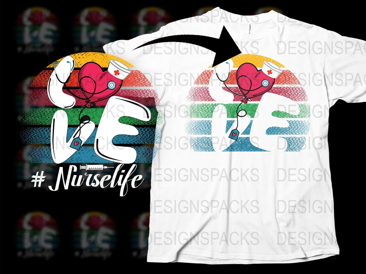 Nurse Life T-Shirt, Colorful Heart Stethoscope Graphic, Nurse Appreciation Gift, Rainbow Stripes, Medical Profession Tee