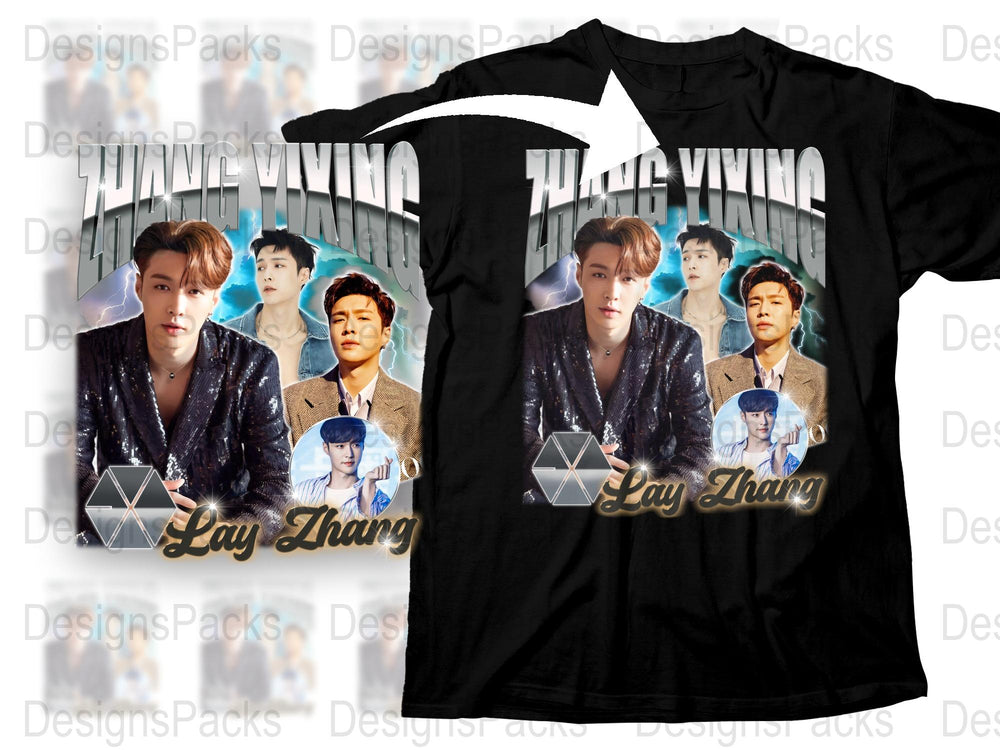 Lay Zhang T-Shirt, Unisex Pop Idol Merchandise, Black Cotton Tee with Graphic Design, Fan Gift Idea
