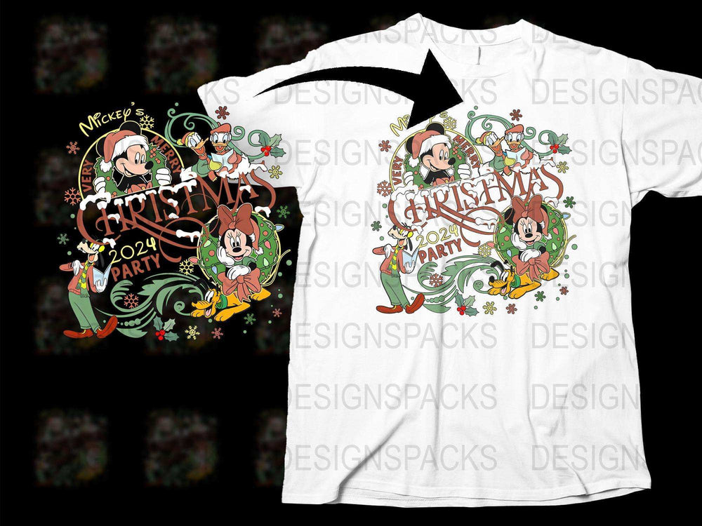 Mickey's Christmas Party 2024 T-Shirt, Cartoon Holiday Tee, Festive Family Matching Outfits