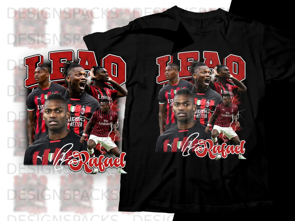 Black t-shirt with collage of Rafael Leão and "Rafael" text.