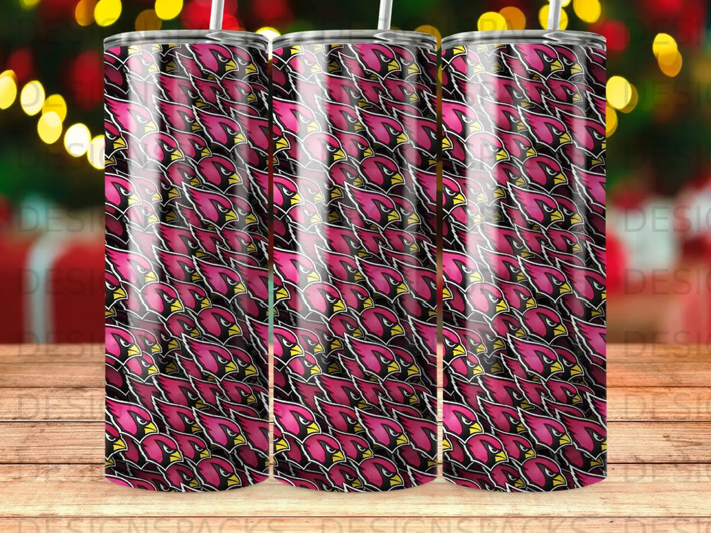 Seamless pattern of Arizona Cardinals bird mascot heads on a tumbler.