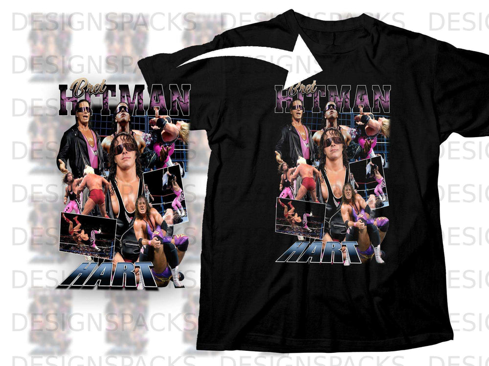 Bret "The Hitman" Hart wrestling t-shirt graphic collage.
