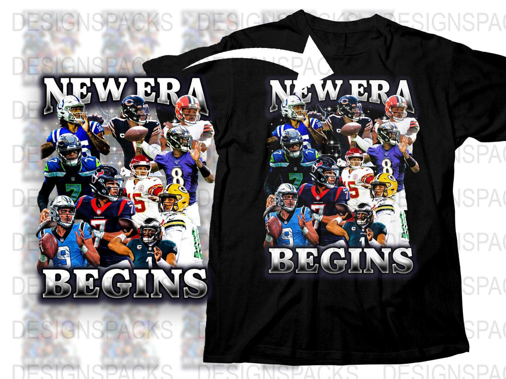 New Era Begins Sports T-Shirt, Football Quarterback Design, Men's Black Tee, Athletic Casual Wear, Gift for Football Fans