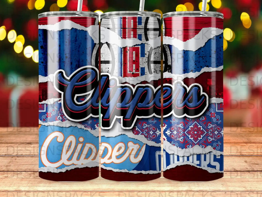 Los Angeles Clippers tumbler with distressed logo and floral pattern.
