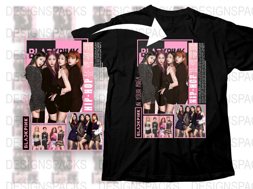 Blackpink K-Pop Band Graphic T-Shirt, Stylish Hip-Hop Pink Album Inspired Tee, Trendy Girls Group Fashion Top