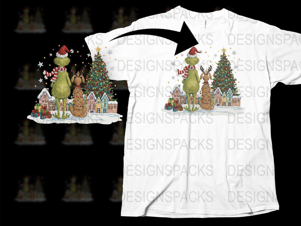 Festive Holiday T-Shirt with Christmas Tree and Snowman Graphic, Unisex Winter Apparel, Gift Idea for Christmas