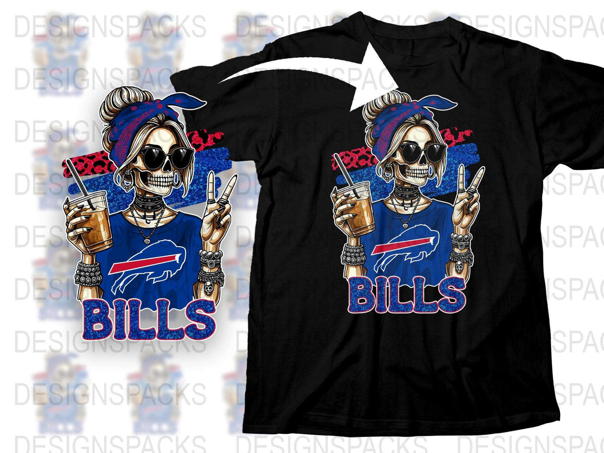 Buffalo Bills Fan T-Shirt, Skull Design, Sports Team Apparel, Graphic Tee, Unisex Fashion, Cool Style, Casual Wear, Game Day Outfit
