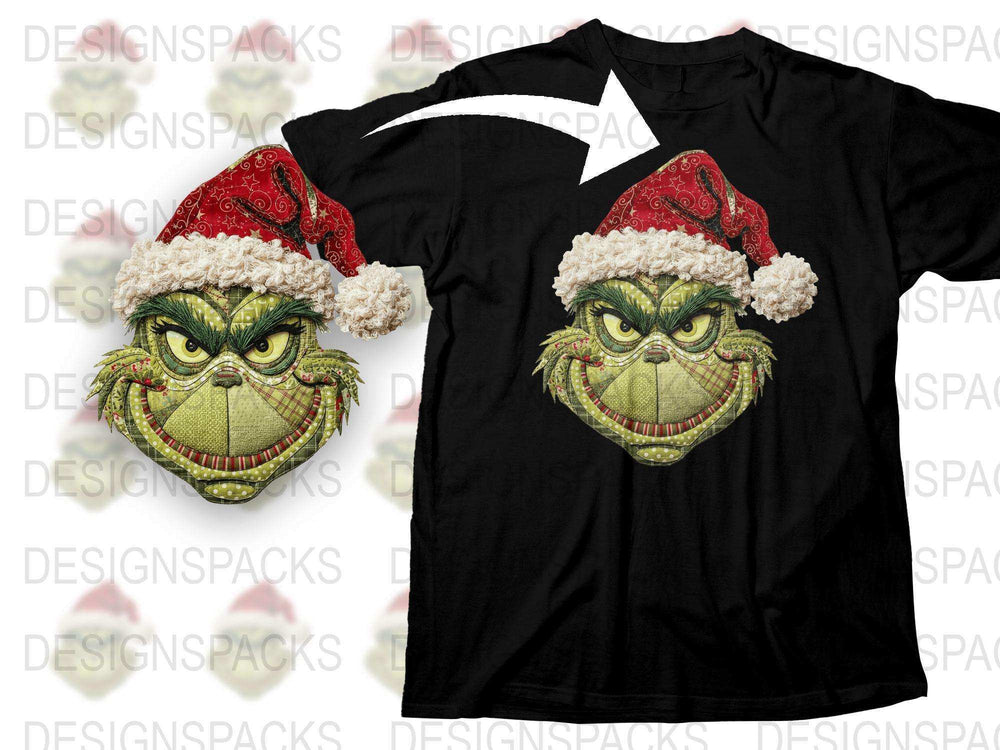 Grinch Face Christmas Santa Hat T-Shirt, Holiday Graphic Tee, Festive Winter Apparel, Unisex Gift Idea