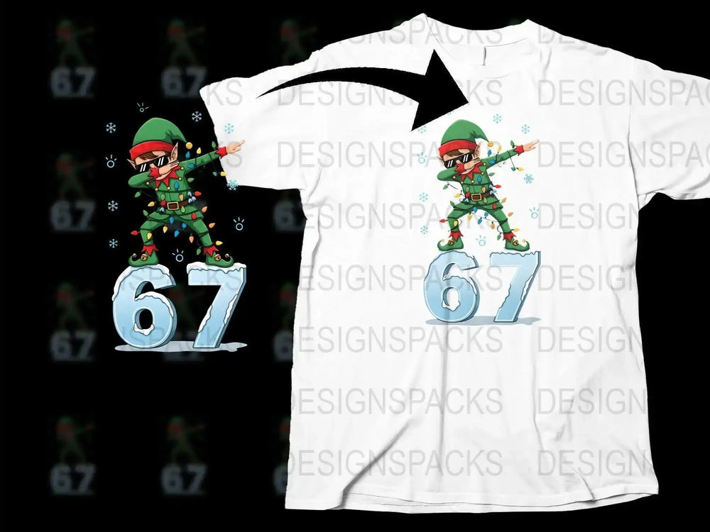 Festive Christmas T-Shirt, Elf Dabbing Holiday Graphic Tee, Snowflakes and Numeral Design, White Unisex Adult Kids Shirt