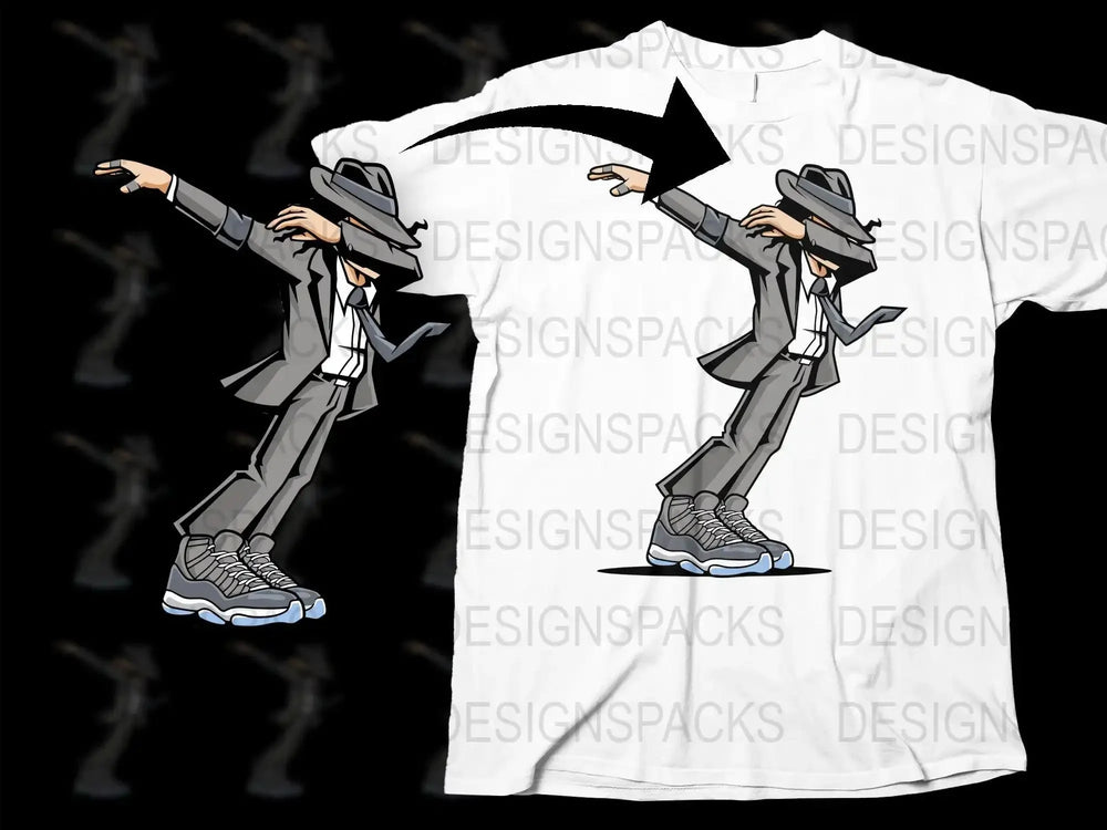 Dabbing Man in Suit and Fedora StreetWear Png Digital Download