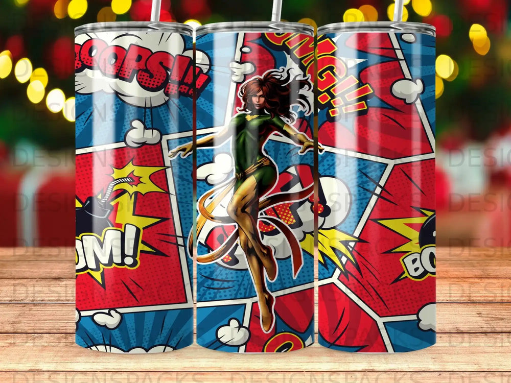 Comic book style tumbler with a superhero woman and "POW!" sound effect.