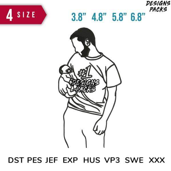 Man holding baby wearing #1 Designs Packs t-shirt, available in 4 sizes, embroidery formats DST PES JEF EXP