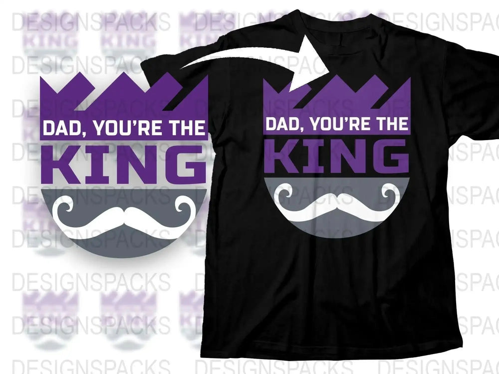 Dad You're the King T-Shirt, Funny Father's Day Gift, Purple Graphic Tee with Mustache Design, Unique Present for Dad