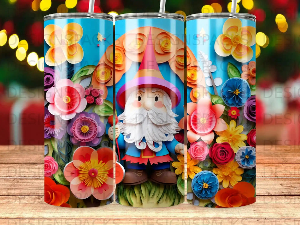 Whimsical Gnome Garden Tumbler Digital Wrap Design