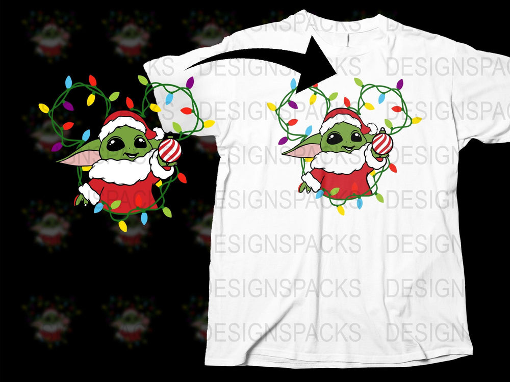 Christmas T-Shirt with Cute Alien Santa Claus, Festive Holiday Graphic Tee, Colorful Light Design, Unisex Adult Clothing