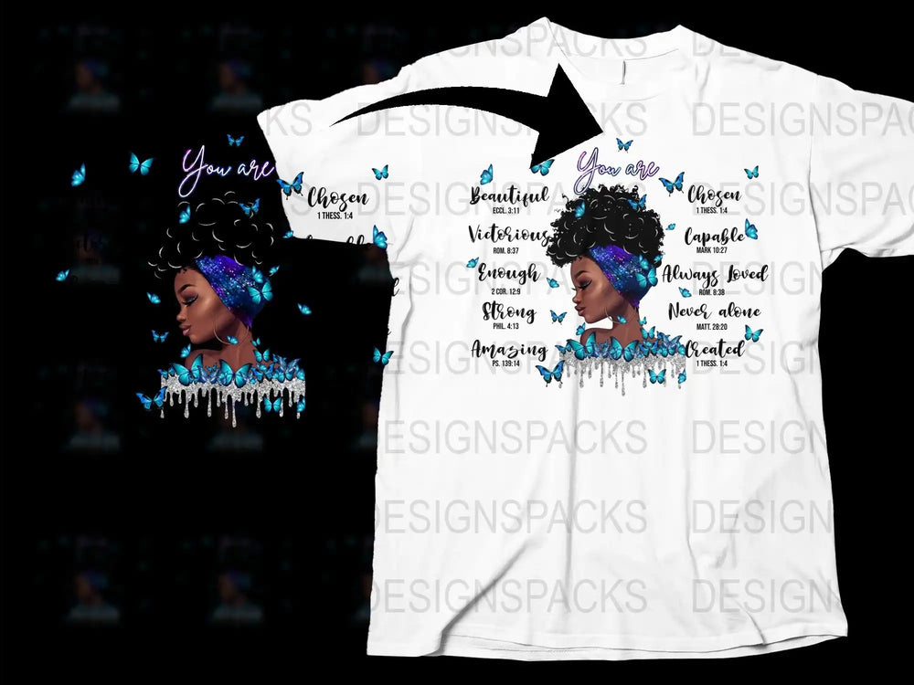 Afro Woman Crown Butterflies Inspiring Quotes White T-Shirt, Empowering Fashion Top