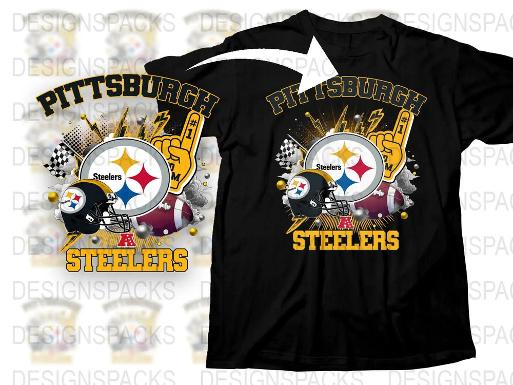 Pittsburgh Steelers T-Shirt Football Team Graphic Tee Sports Fan Apparel Black Shirt