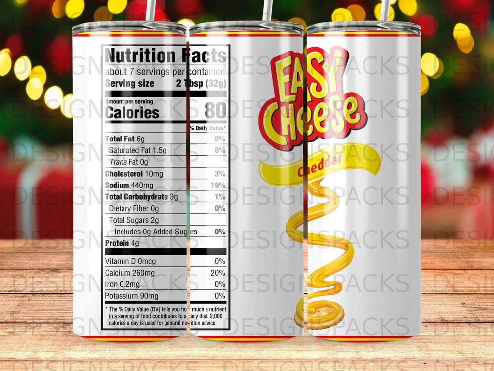 Nutrition facts label for Kraft Macaroni & Cheese on a tumbler.
