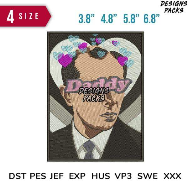 Daddy embroidery design with heart halo, available in 4 sizes & formats for instant download