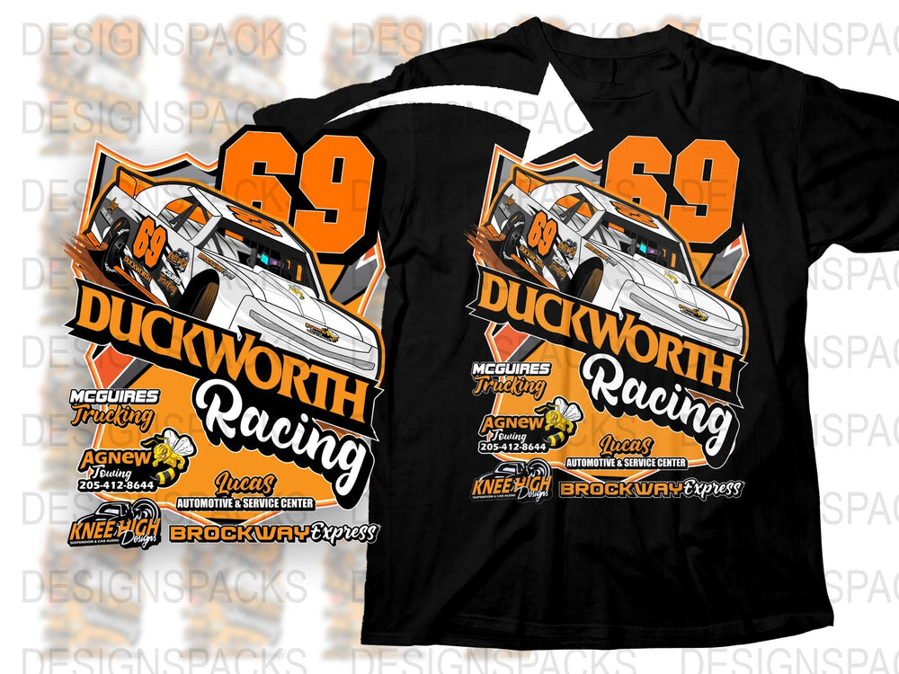 Duckworth Racing T-Shirt, Orange Black Graphic Tee, Motorsport Car Number 69, Racing Fan Apparel