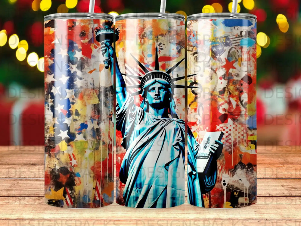 Statue of Liberty with abstract patriotic background.