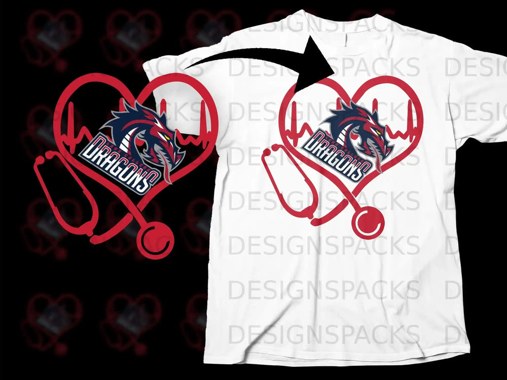 Dragons Heartbeat Design Stethoscope Graphic Shirt