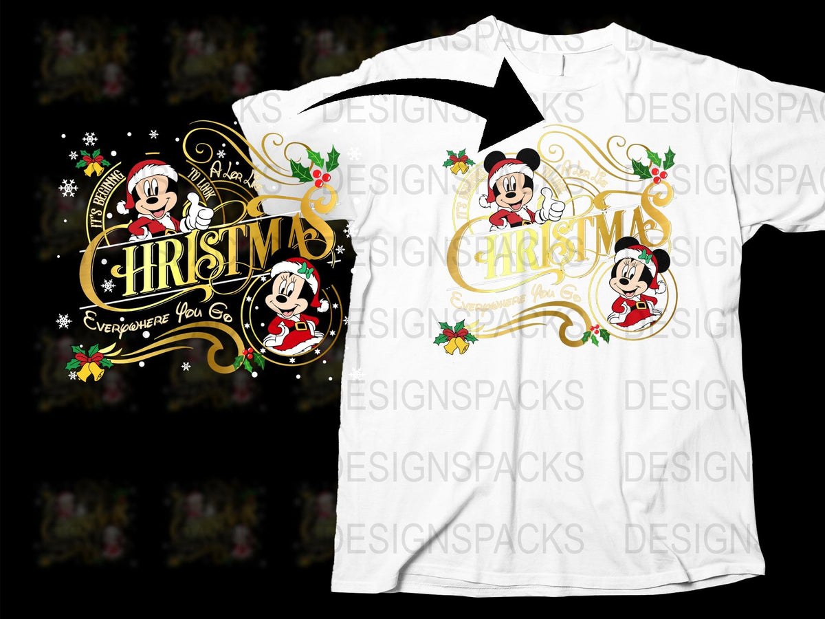 Disney Mickey Minnie Christmas T-Shirt, Holiday Festive Graphic Tee, Family Matching Outfits