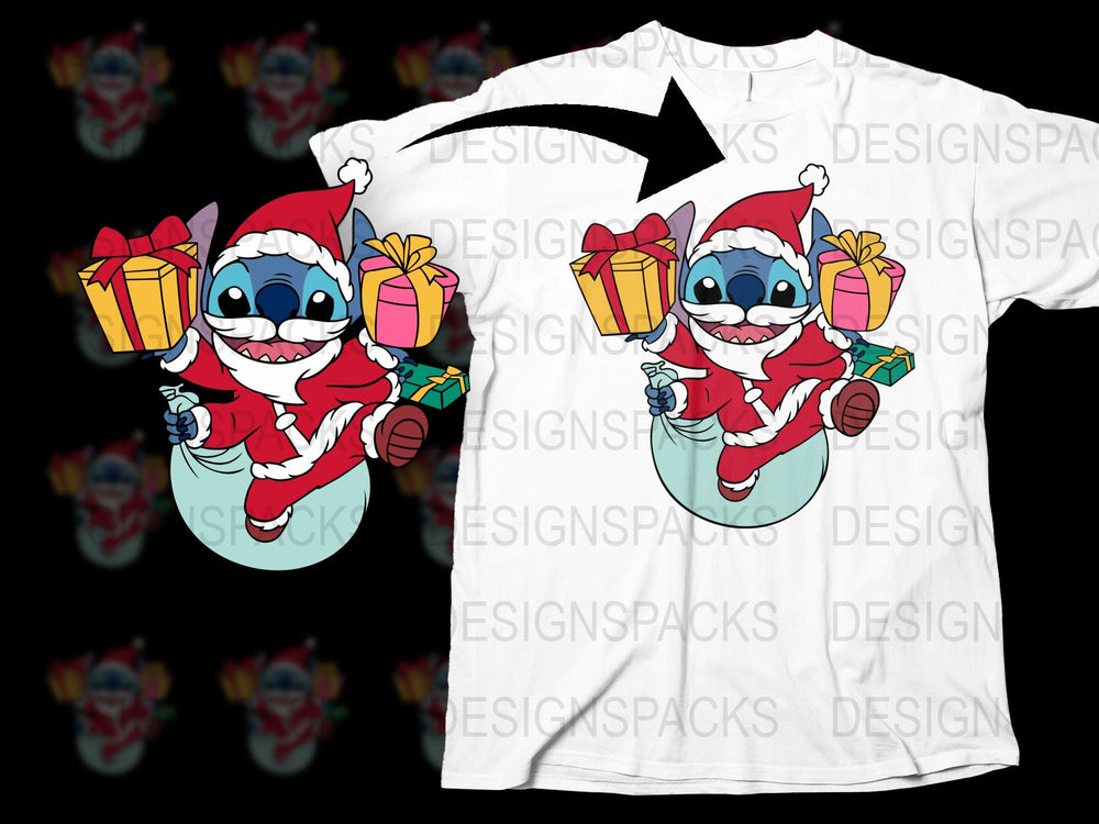 Festive Santa T-Shirt with Gifts, Holiday Graphic Tee, Unisex Christmas Apparel, Kids and Adults Sizes