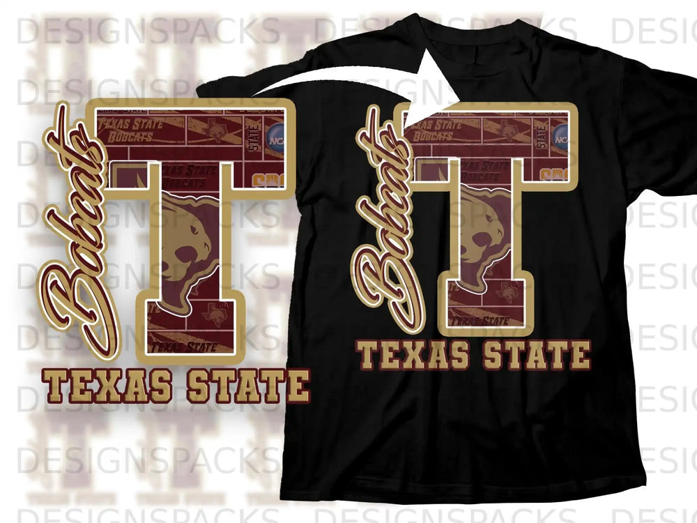 Texas State Bobcats T Shirt with Large 'T' Logo Design