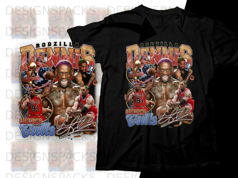 Dennis Rodman "RODZILLA" Chicago Bulls 91 graphic t-shirt.