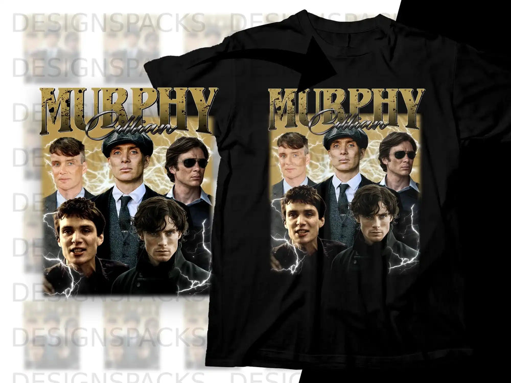 Peaky Blinders cast members on black t-shirt design.