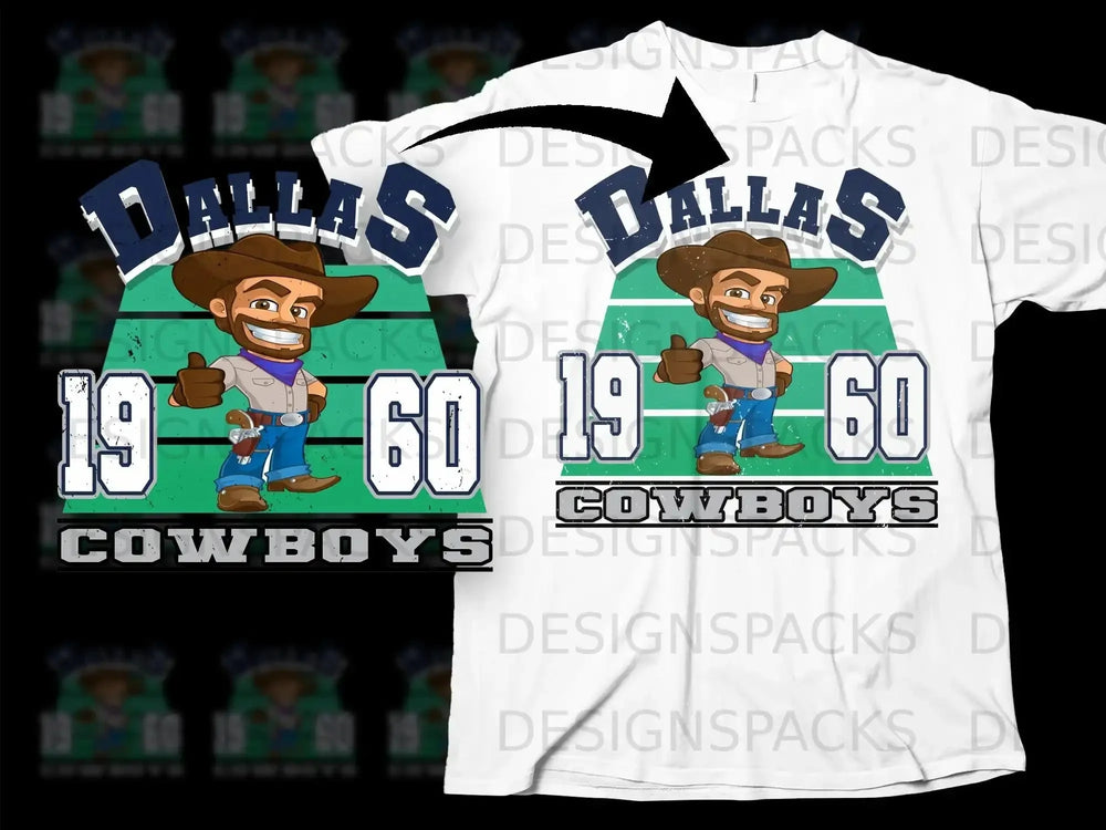 Dallas 1960 Cowboys Graphic T-Shirt with Cartoon Cowboy
