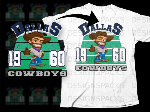 Dallas 1960 Cowboys Graphic T-Shirt with Cartoon Cowboy