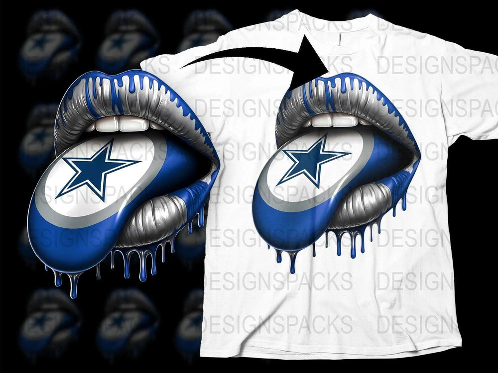 Unique Dripping Lips T-Shirt, Blue and White Star Design, Stylish Graphic Tee, Unisex Fashion Shirt